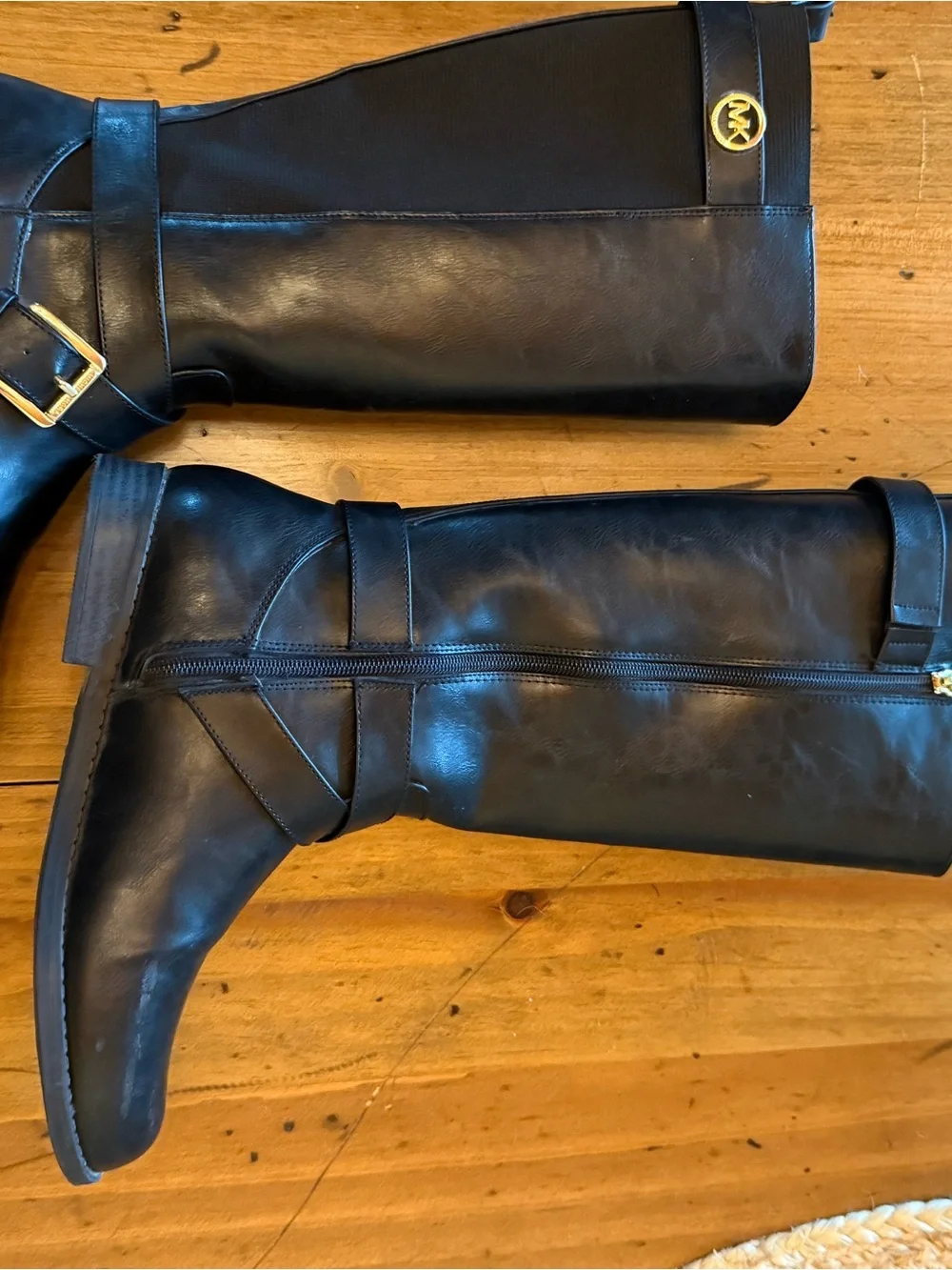 Michael Kors Black Tall Riding Boots Size 4 Gold MK Buckle
